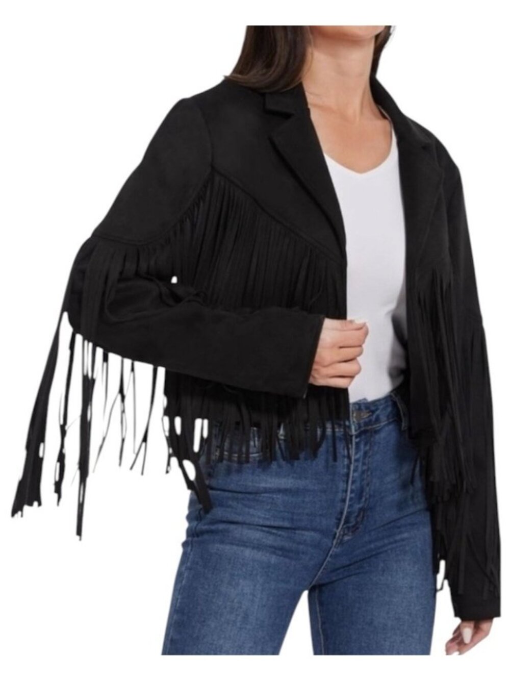 FAHSYEE Black Faux Leather Fringed Moto Biker Chic Western Jacket Size XXL